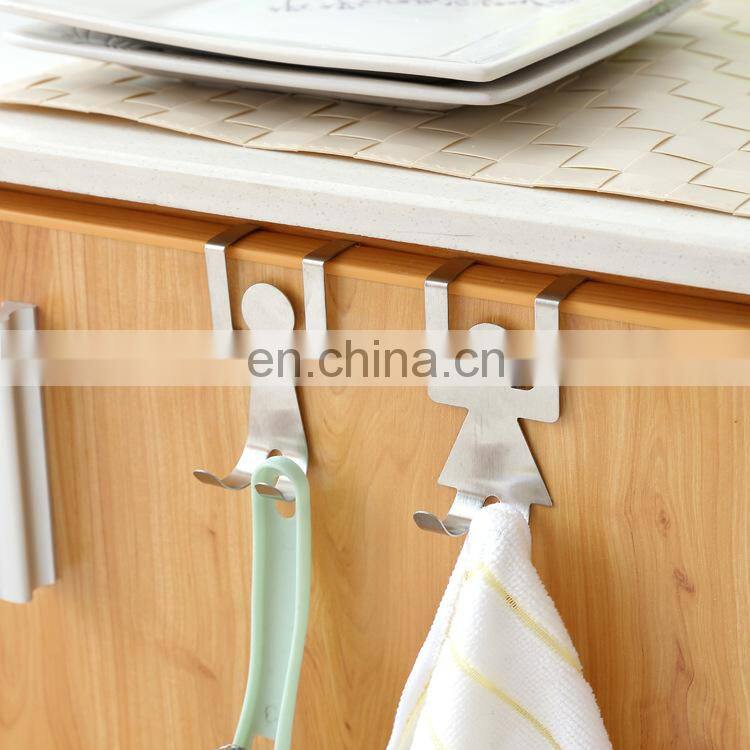 2Pc Stainless Steel Storage Rack for Kitchen Lovers Shaped Hooks Hanger Clothes Towel Home Cabinet Door Hanger Rack Tool