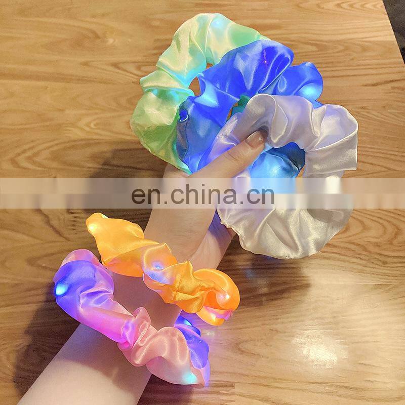 2020 New Arrival Girls LED Luminous Scrunchies Hairband Ponytail Holder Headwear Elastic Hair Bands Solid Color Hair Accessories