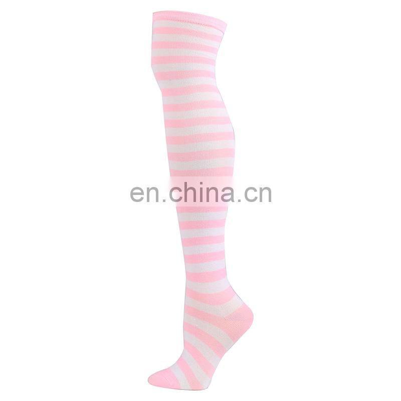 High Quality Cheap Cosplay Long Girls Women Stripe Thigh Over Socks Polyester Cotton Rainbow Sexy Striped Knee High Socks