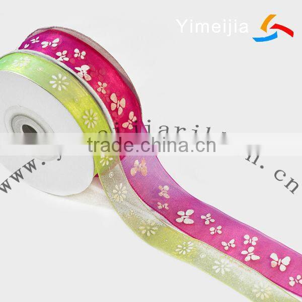 flying girls and snow flowers printed white grosgrain ribbon
