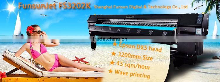 Heavy duty Funsunjet FS3202K 3.2m / 10ft outdoor and indoor advertising printing machine with two DX5 heads 1440dpi