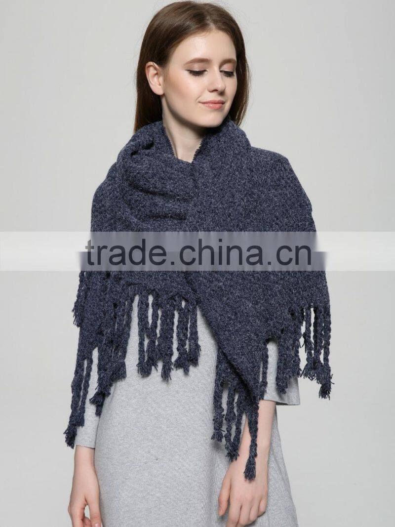 New Design Solid Color Plain Thich Tassel Women Fashion Acrylic Shawl