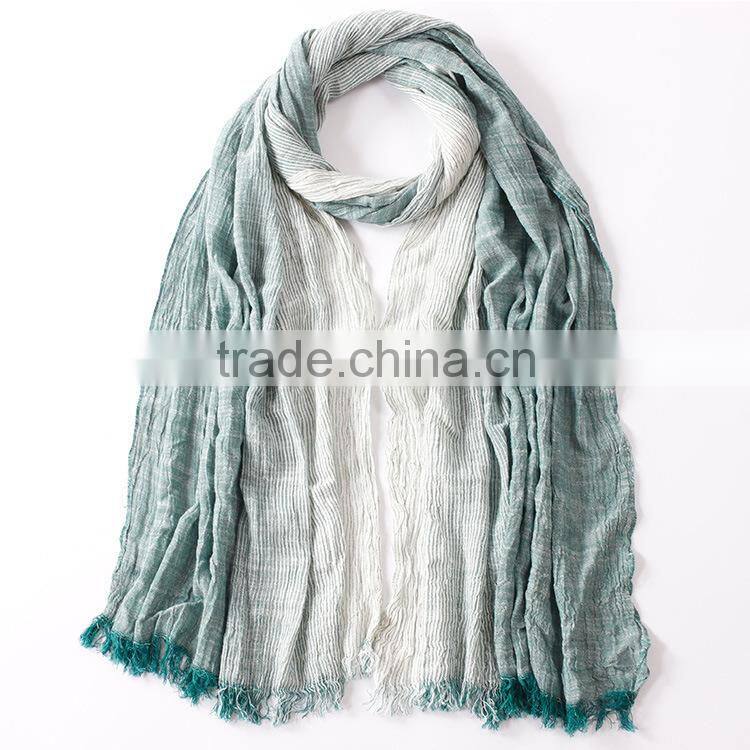 New Arrvial Korean Fashion Wrinkle Woven Striped Woman Linen Scarf