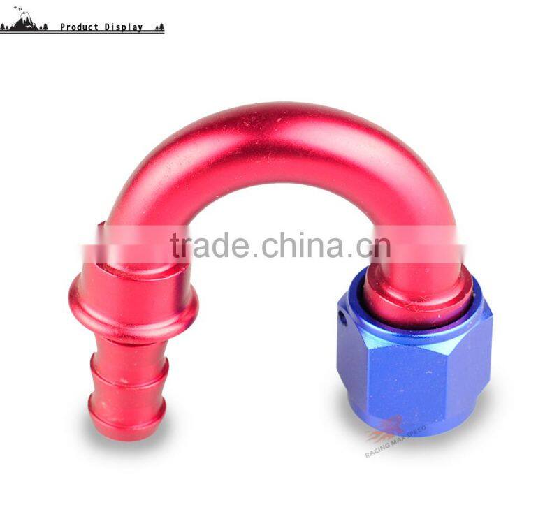 Interchangeable Iso9000 Wholesale Aluminum Oil Cooler Hose Fitting 180 Degree Push On End blue and red 10-180-10