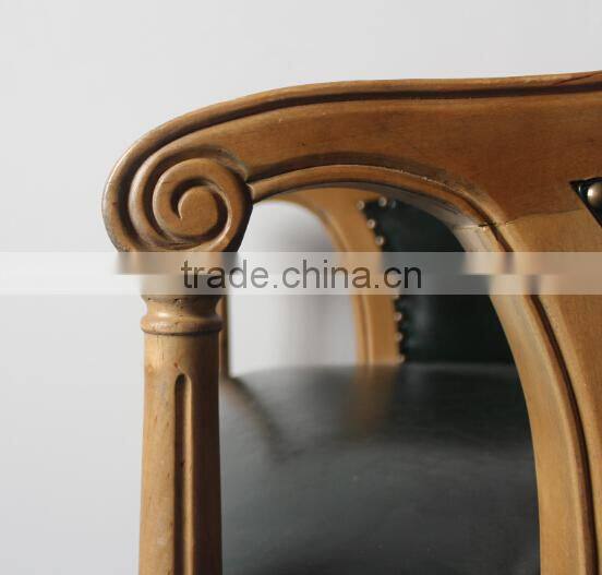 Antique Leisure wooden green oak leather armchair