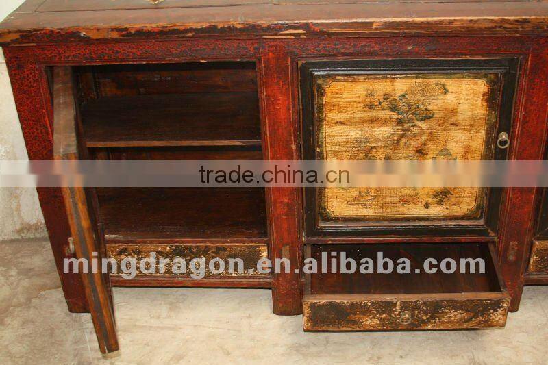 Chinese antique furniture pine wood three door Mongolia cabinet