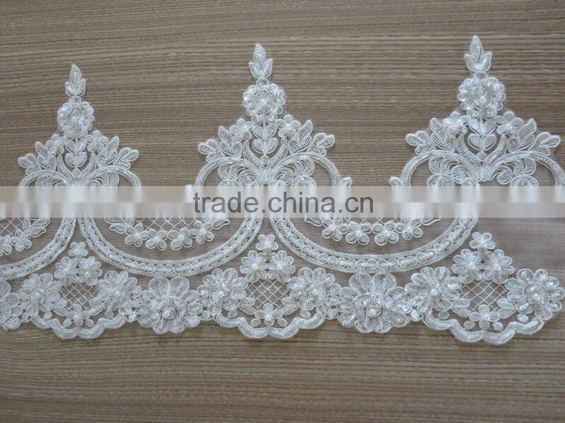 Wholesale Embroidery Bridal Lace Trim With Sequins and Beads