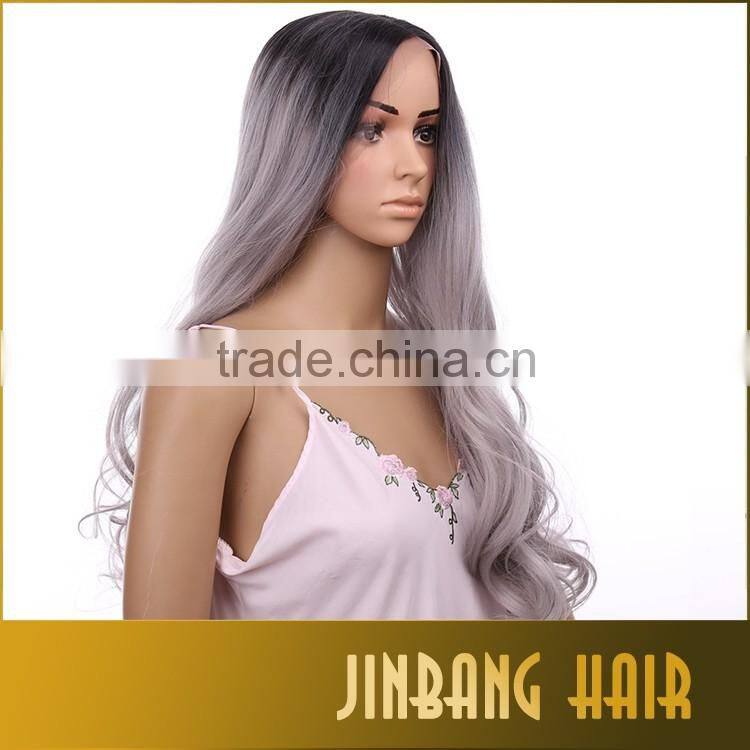 2016 hot sale Synthetic Long Gray Wigs for Black Women Cosplay 1B Ombre Silver Grey Lace Front Wigs Middle Part 24inch