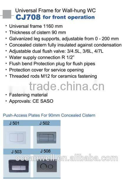 In-wall cistern with universal frame for wall-hung WC toilet with dual flush for bathroom made in China