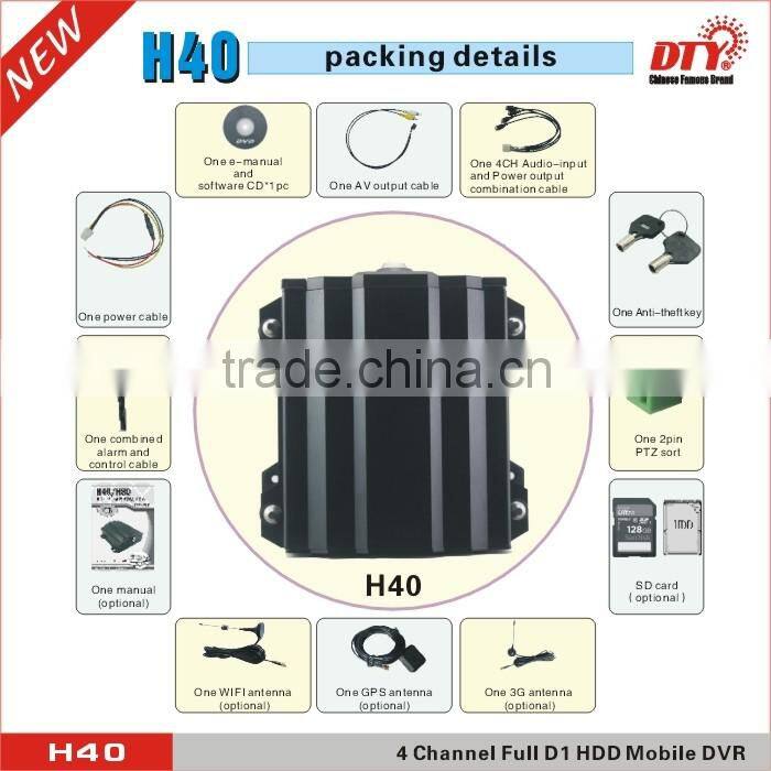 Anti-vibration 4CH 3G WIFI GPRS GPS D1 Mobile DVR Support 4 Cameras with Motion Detection