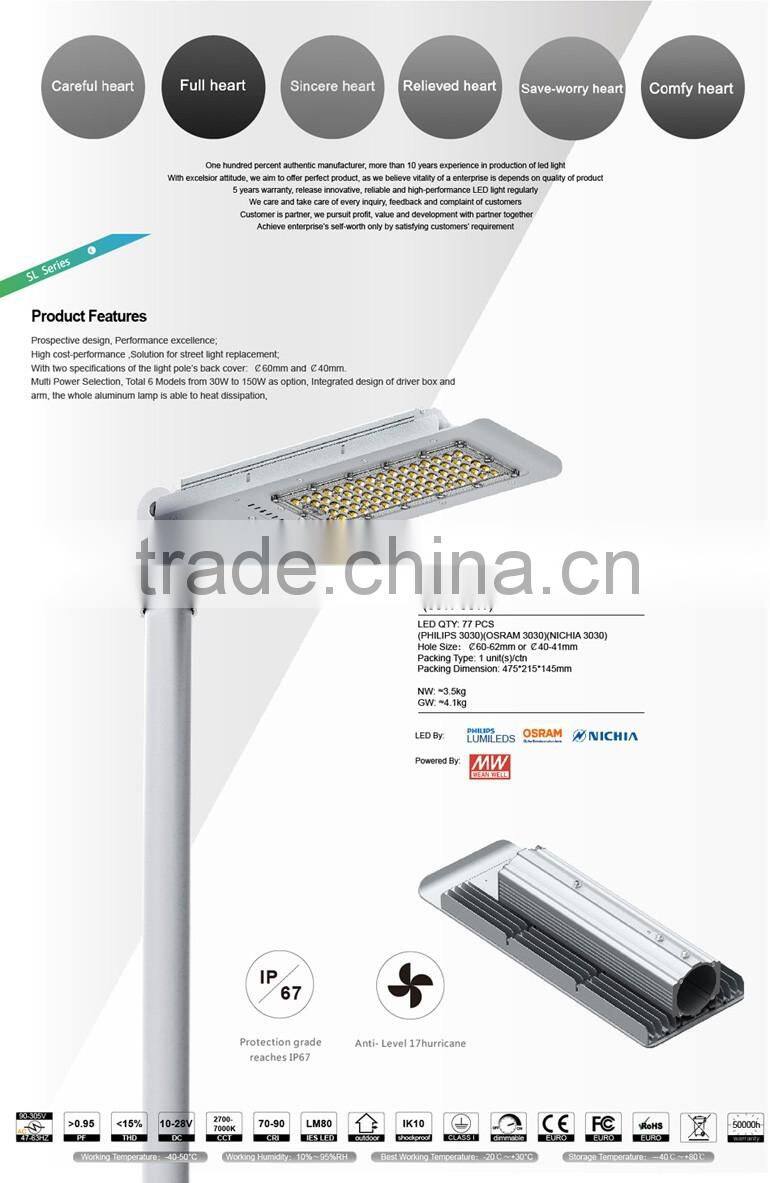 Super Slim Design, Nichia LED, 100-140lm/W, Promotional Price, 2016 CE Rohs Approved, Meanwell Driver 90W LED Street Lighting