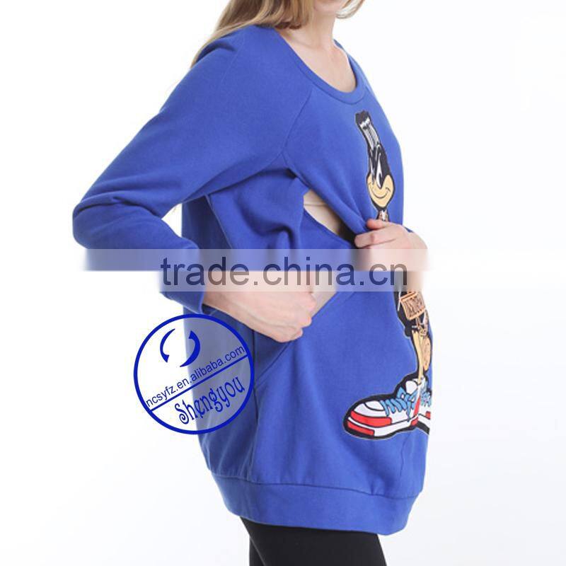 Custom wholesale 100% Cotton Fleece Maternity Clothes Breastfeeding clothes Hoodies & Sweatshirts