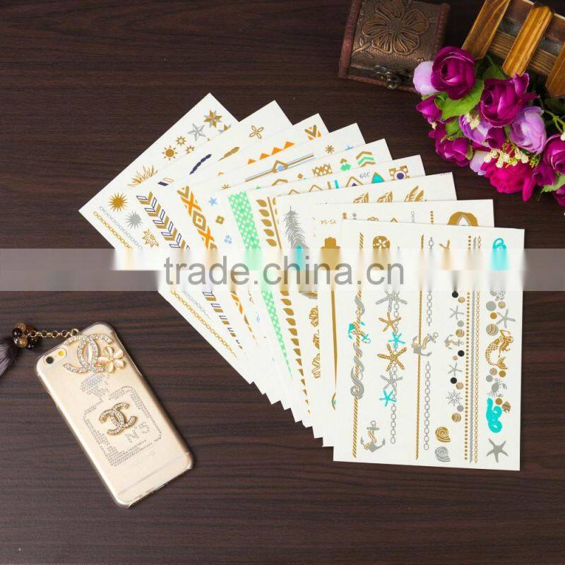 New Necklace Bracelets Tattoo Metal Silver Golden Temporary Tattoos Sticker For Adults