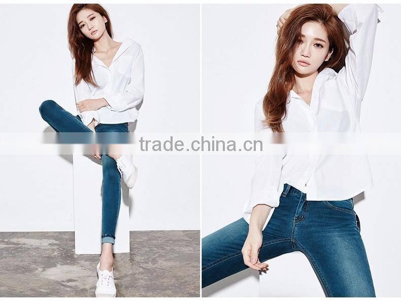 Women's Basic Design Cotton Long Sleeve Boy-Friend Style Shirt Blouse Solid White