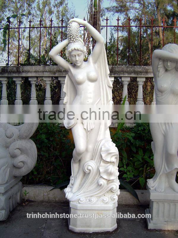 Naked Woman Statue White Marble Stone Hand Sculpture Carving