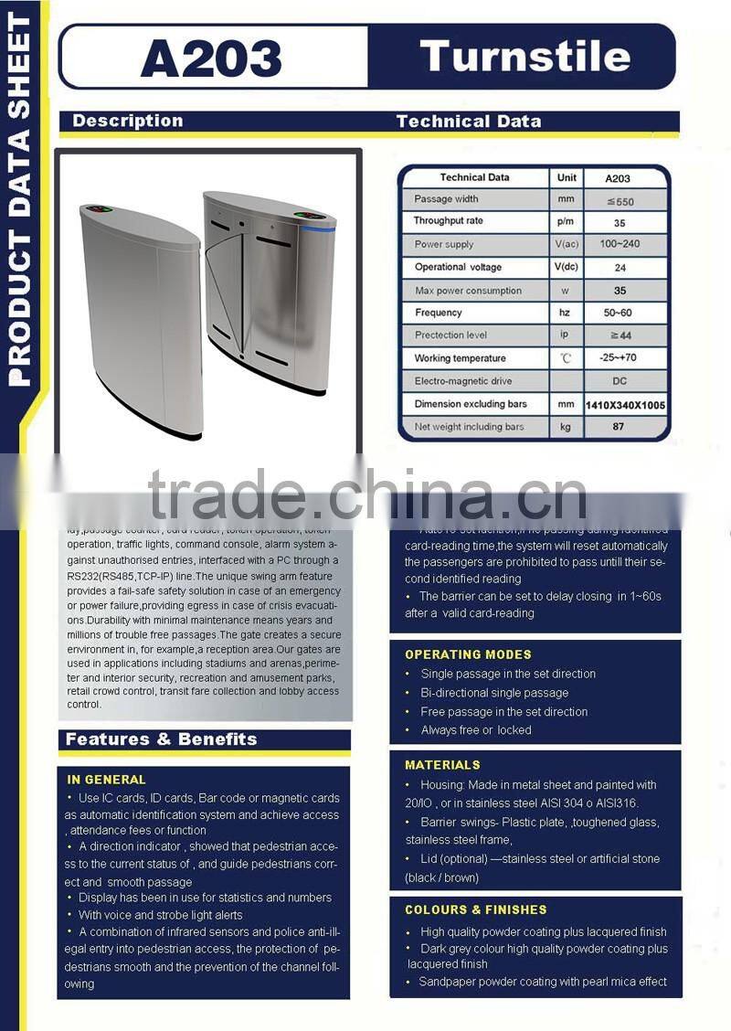 Security 304 stainless steel Retractable fingerprint flap turnstile gate