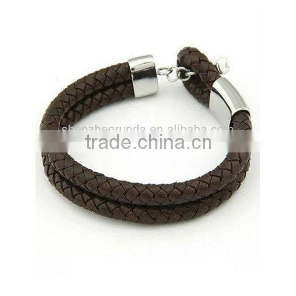 friendship weave black leather bracelet stainless steel bracelet
