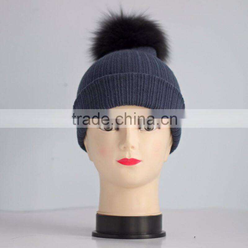 2016 hot selling fur hats with fox fur poms