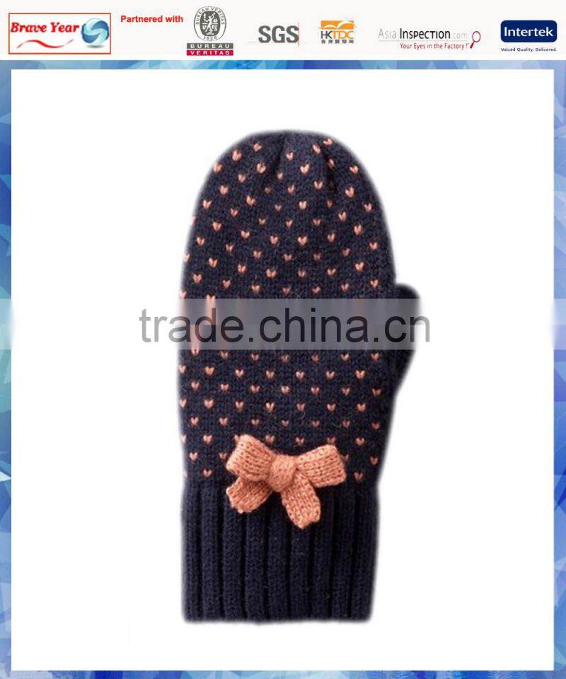 bird eyes knit girls gloves mitten with fleece lining