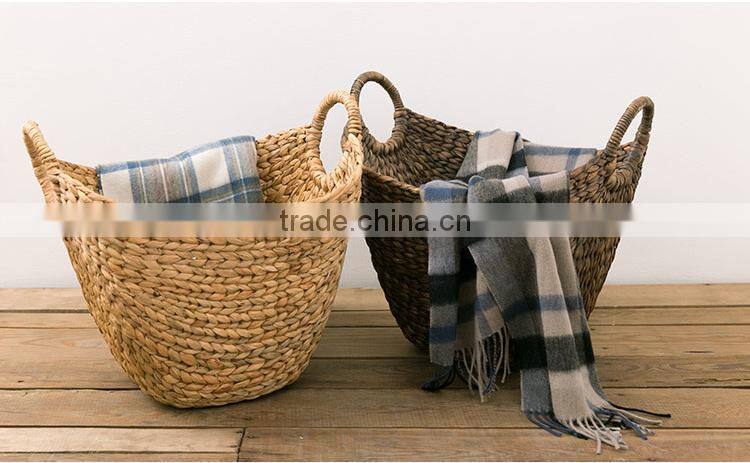 Natural water hyacinth woven storage basket with handles