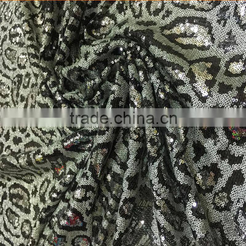 snake embroidered 3mm sequin fabric leopard