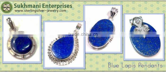 925 sterling silver lapis semi precious gemstone pendant jewelry