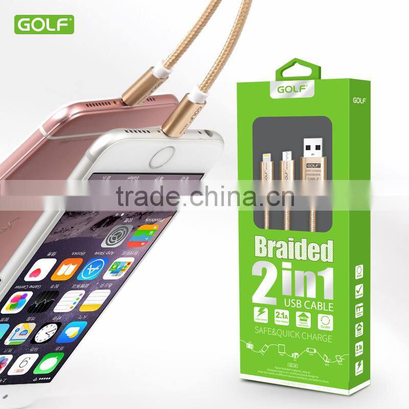 2 in 1 Fast charging metal nylon braided usb cable best quality micro and lighting usb cable for smartphone