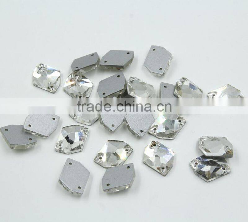 Factory price polygon shape crystal sew on glass stone for sewing dress