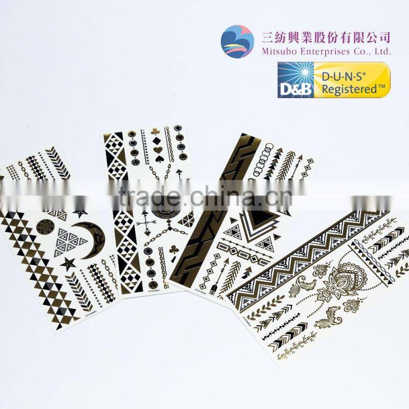 Fashion Body Temporary Metallic Tattoo Gold Silver Tattoo Sticker