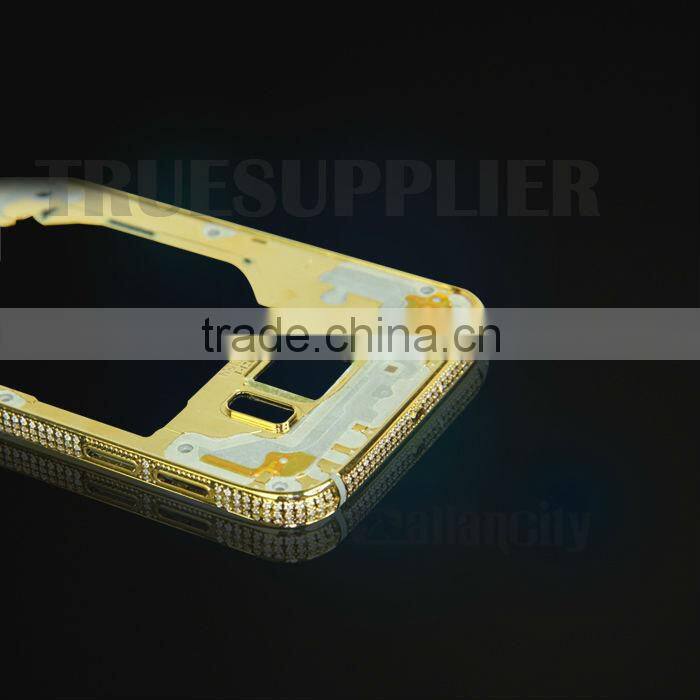 New design for Samsung gold middle plate with diamond for samsung galaxy s6 black housing