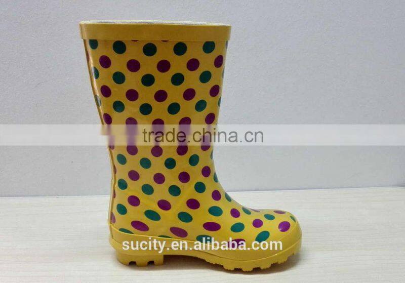 elegant yellow kids rubber rain boots with dots print