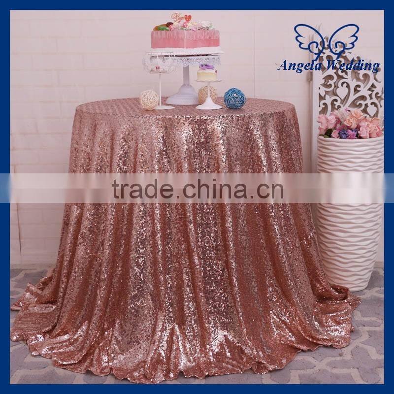 CL006D good quality heavy beaded 132 inch round cheap decorative rose gold sequin table cloth