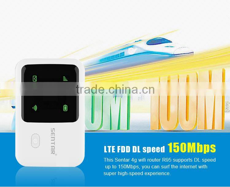Sentar R95 4G LTE FDD SIM card Slot wifi sharing router 2100mAh power bank wireless router
