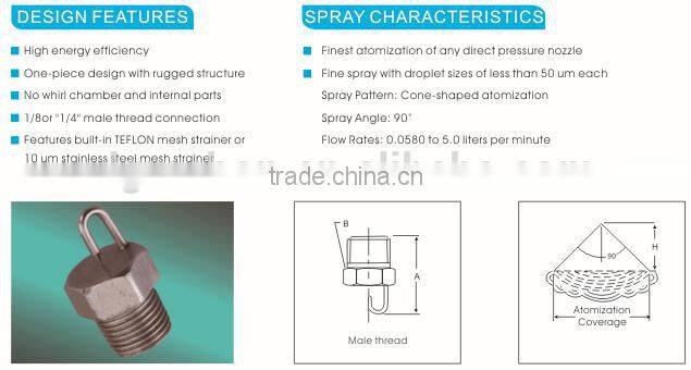1/8" male ruby orifice fog nozzles,ss304 fog cooling nozzle