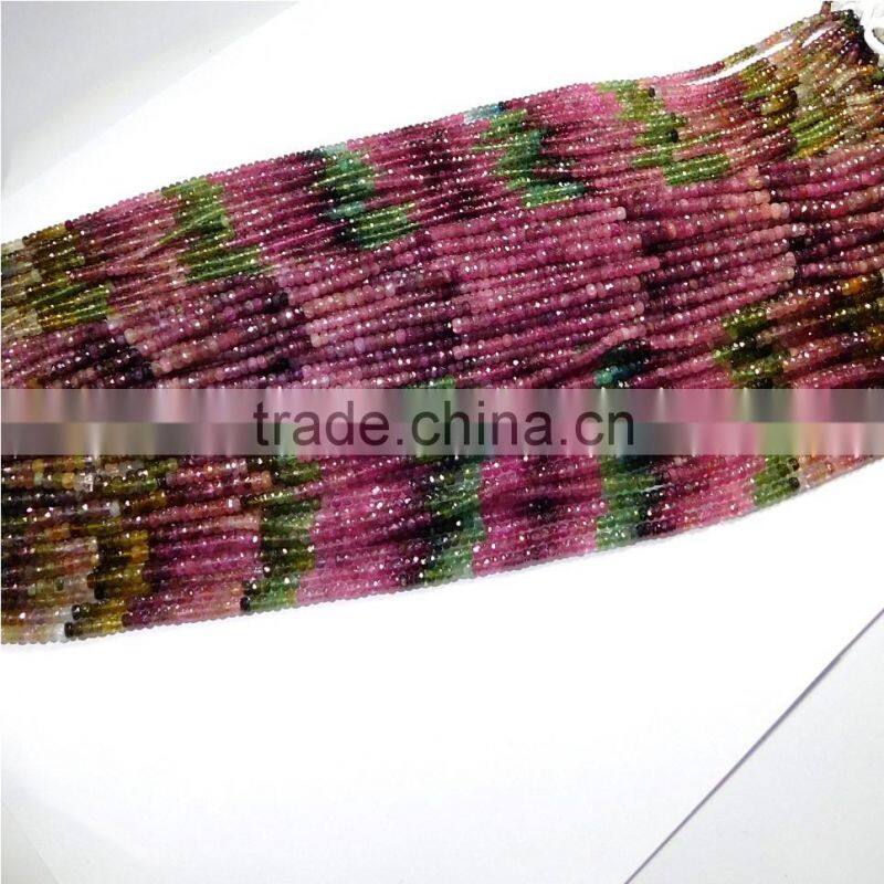 Natural Multi Tourmaline Roundel Faceted Beads Lines