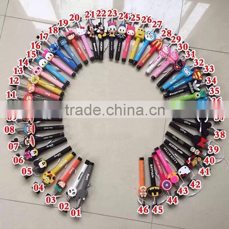 Most popular cartoon shape selfie stick, Colorful Smartphone Monopod Selfie Stick