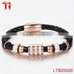 anchor bracelet genuine leather bracelet x power bracelet with black zircon stone