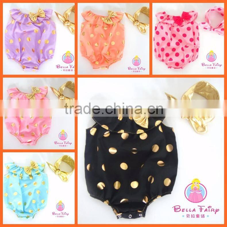 Yiwu Kapu Craft Boutique Baby Gold Dot Bubble Romper, Giggle Moon Remakes Organic Baby Clothes,Seaside Bella Romper