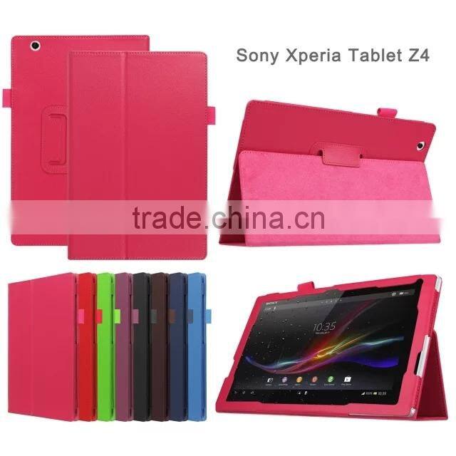Quality Lychee Texure PU Leather Case with flip Stand For SONY XPERIA Z4 TABLET FOR XPERIA TABLET Z4 FOLD LEATHER CASE POUCH