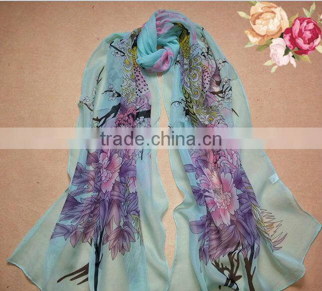2014 Newest Fashion Flower Peacock Silk Chiffon Neck Scarf Wrap Shawl Stole Neck Wrap Women