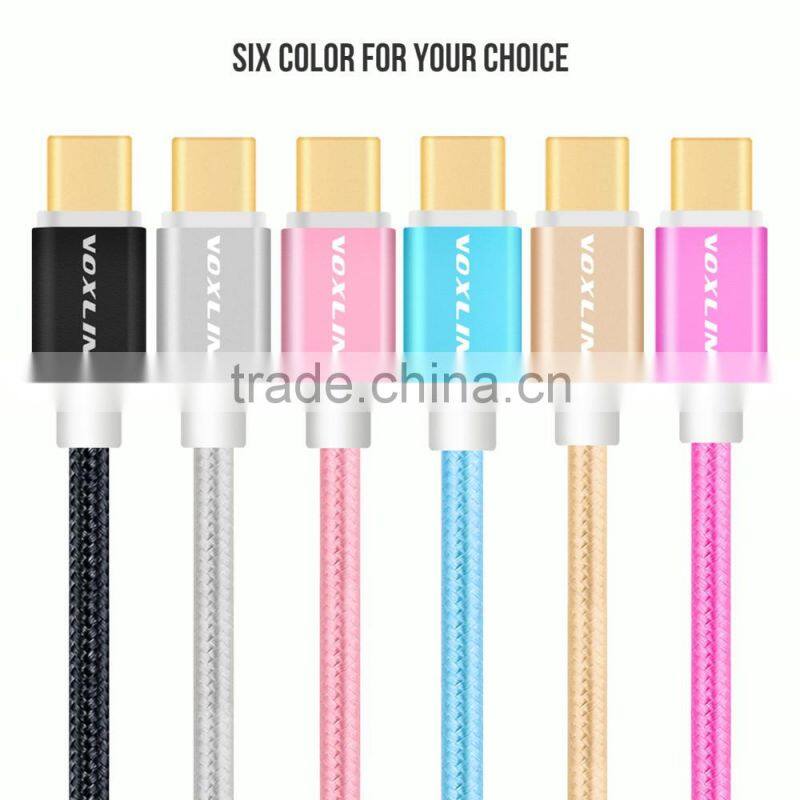 Voxlink 1m TYPE-C Male to Male Mobile Phone Data Cable Charging Cable Nylon Braided Metal Wire Type C to Type C Cable