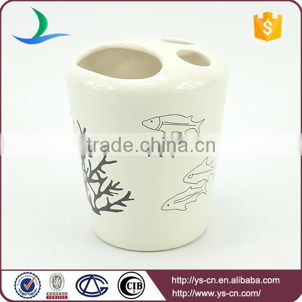 Cylinder Fish Sea-weed Pattern Ceramic Sea Life Bathroom Set