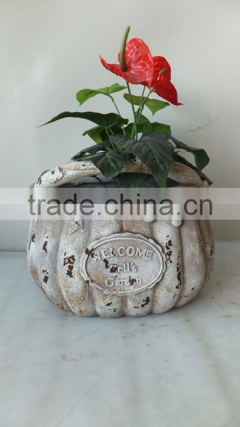 Customized Fiber stone garden flower planter pot with rust metal effect