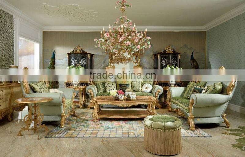 Luxury Classic Golden Antique Full Solid Wood Sofa Set, Wedding Sofa For Bride And Groom(MOQ=1 SET)