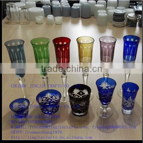 200ml blue colored series hand cut hotel banquet wine glass