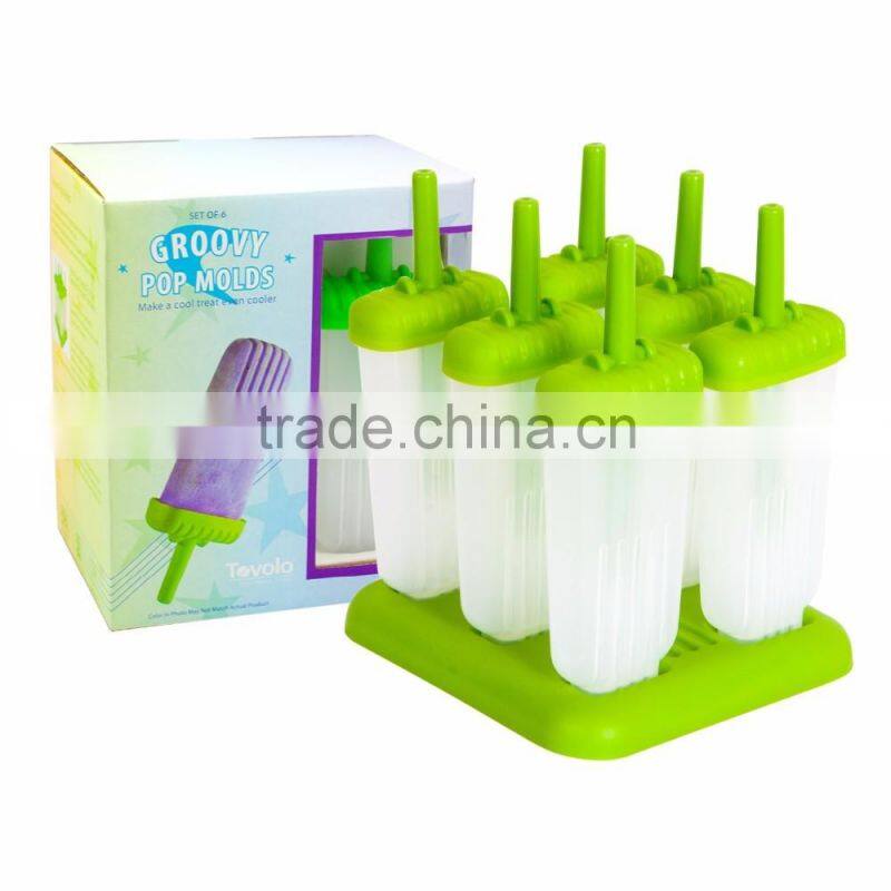 6pcs FDA LFGB plastic ice cream mould,ice popsicle maker,ice mould