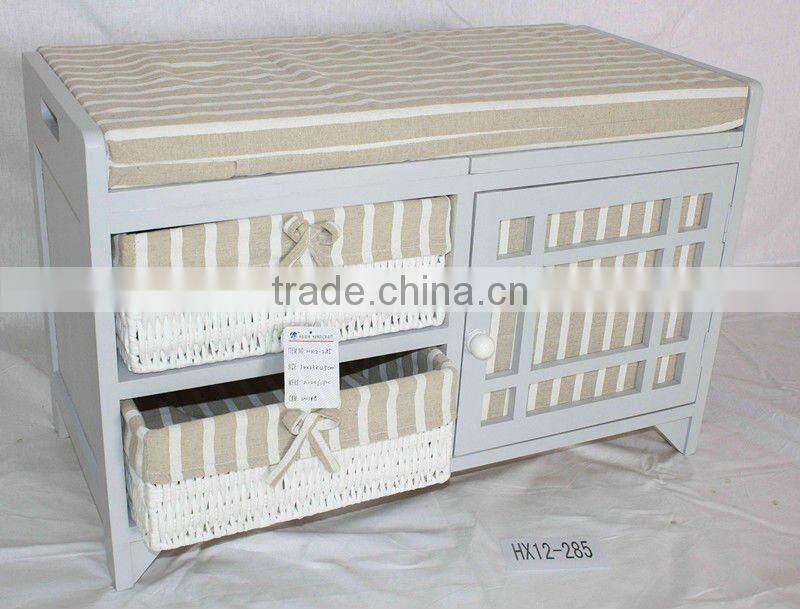 Wooden storage bench seat with willow drawers/wooden drawer