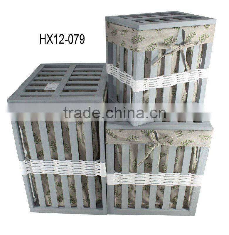 Wooden storage laundy Basket Box with lid