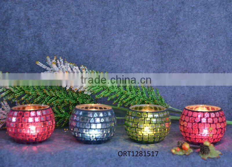 Glass colorful mosaic candle holder