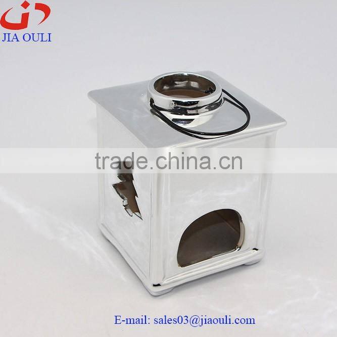 plating silver square ceramic hollowed-out hanging lantern, candle lantern